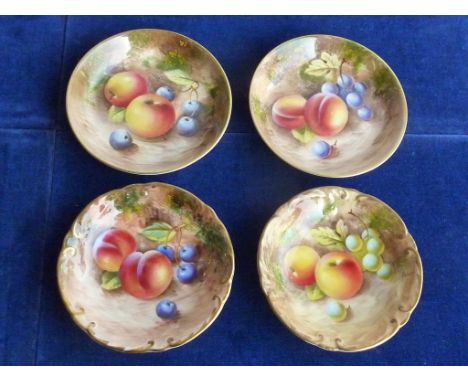 ROYAL WORCESTER 2 X 4.5" PIN DISHES DEC FRUIT POSS SIG. MAYBURY & 2 PIN DISHES DEC FRUIT