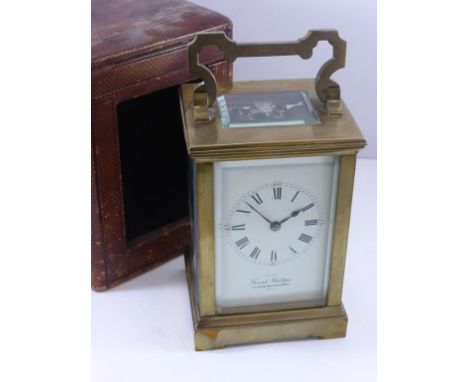 FRANK PHILLIPS CARRIAGE CLOCK IN LEATHER TRAVEL CASE