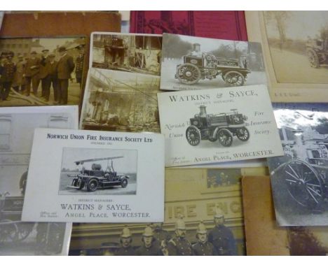 WORCESTER EPHEMERA RELATING TO WATKINS & SAYCE, FIRE ENGINE PICTURES C. 1900, POSTCARDS NORWICH UNION WORCESTER FIRE ENGINE, 