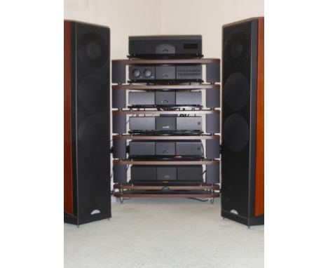 HIGH QUALITY NAIM TOWER HI FI SYSTEM COMPRISING NAIM CD555 COMPACT DISC PLAYER, NAIM 555PS POWER SUPPLY, NAIM NAC252 PRE AMPL