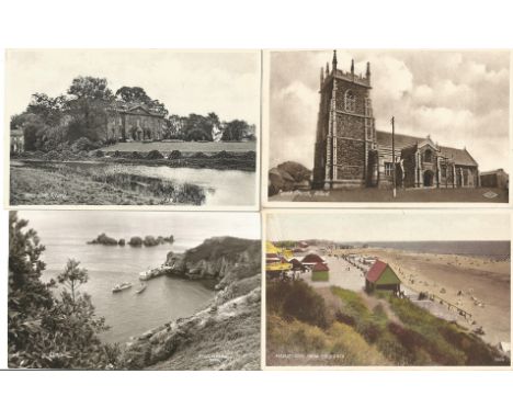 Assorted World glory bag. Includes 6 postcards, 13 covers. Stamps - overprints and GB. Small tapestry and large picture. We c