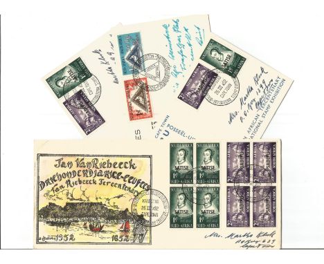 South Africa collection 4 covers dating 1952 to 1953 includes South African Tercentenary International Stamp Exhibition overp