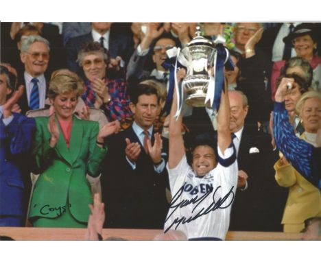 Gary Mabbutt signed 12x8 colour photo pictured lifting the FA Cup while captain of Tottenham Hotspur. All autographs come wit