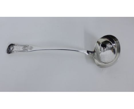 Victorian King's pattern silver soup ladle, maker John Sanderson and Son, Edinburgh 1847, 35cm long