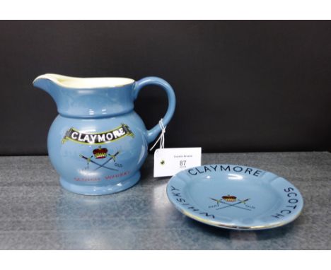 Wade blue glazed Claymore Scotch Whisky water jug and ashtray (2)