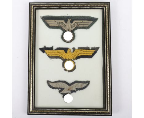 WW2 German Army Panzer Breast Eagle: Uniform cut off Bevo woven breast eagle still on green uniform cloth, heavy mothed Krieg