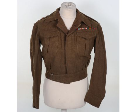 WW2 British 43rd Wessex Infantry Division Officers Battle Dress Blouse: Captains rank to shoulder boards with WW2 8TH Army ri