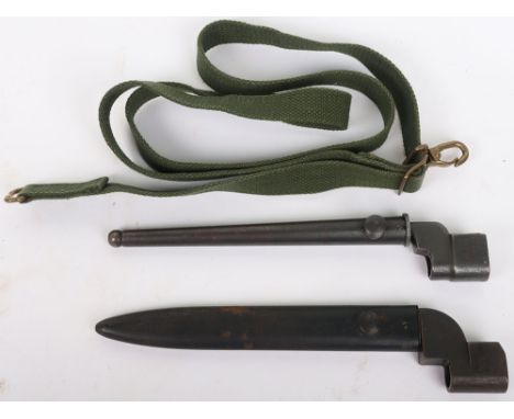 British No9 MK1 Bayonet: Bayonet stamped with arrow and NO9 MK1 D-50 in original metal scabbard, No 4 spike bayonet in scabba