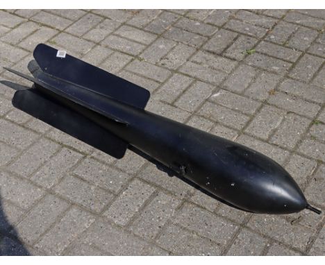 WW1 Aerial Bomb: Large heavy aerial bomb with restoration black painted body and fins with no visible markings, size 1 20 cms