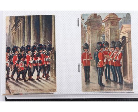 Album of Military Post Cards: Coloured vintage military scenes and regimental badges with history and traditions , picture po