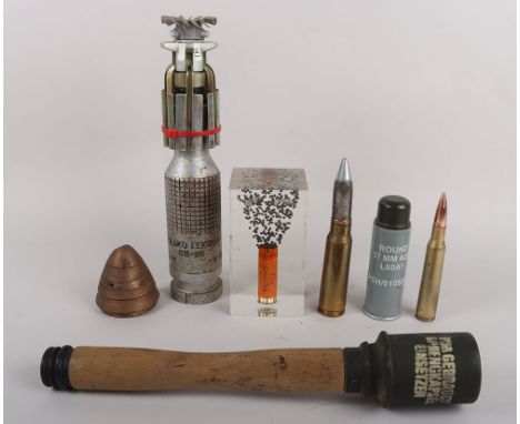 Inert WW1 Cutaway Fuse and Ordnance: Inert mixed periods to include WW1 British brass cutaway fuse,  Russian 2.5 cluster bomb