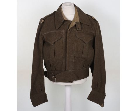 WW2 Royal Engineers Battle Dress Blouse: RE slip on’s to shoulder boards , complete with buttons stamped inside with maker ,s