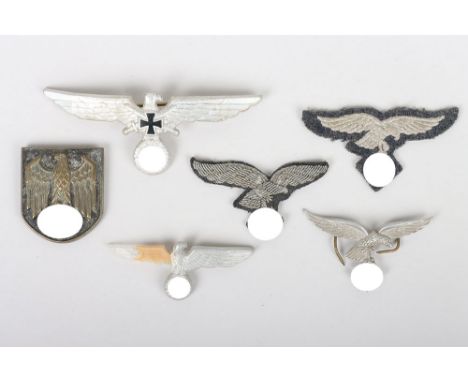 Third Reich / WW2 German Insignias: Early Luftwaffe alloy cap eagle , Luftwaffe officers wire cap eagle ,another normal cap e