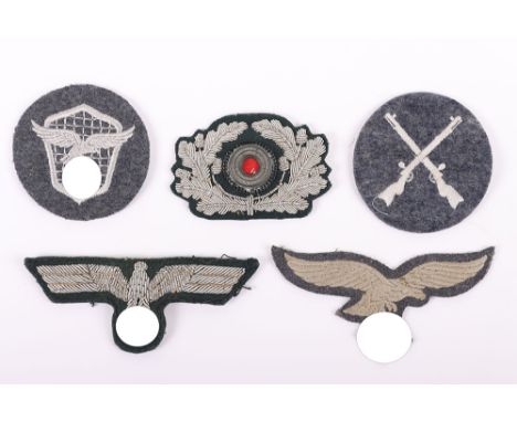 WW2 German Army & Luftwaffe Badges: Army officers breast eagle and cap wreath both in heavy siler wire, Luftwaffe breast eagl