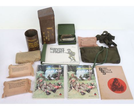 British Army Books and Equipment: Battlefield First Aid, Survive to Fight  and Basic Battle Skills books, flare trip wire in 