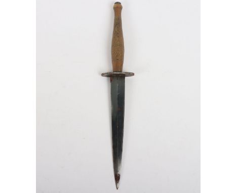 WW2 British 2nd Pattern Fairbairn Sykes FS Commando Knife, with brass grip, cross guard stamped ‘ENGLAND’ and over stamped wi