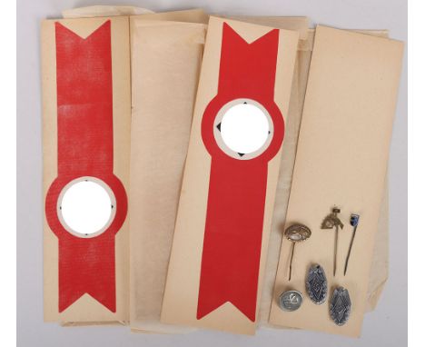 Third Reich German Badges: Three stick pins being NSBO, DLRG and enamel town badge , two HJ day badges and Social Welfare bad