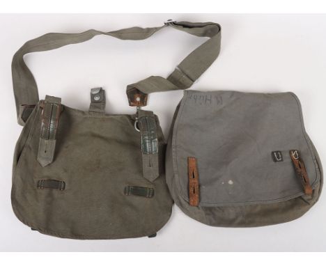 German Army Bread Bags: Two cloth bags in grey and green, one with carry strap , both with metal buttons. 2 items 
