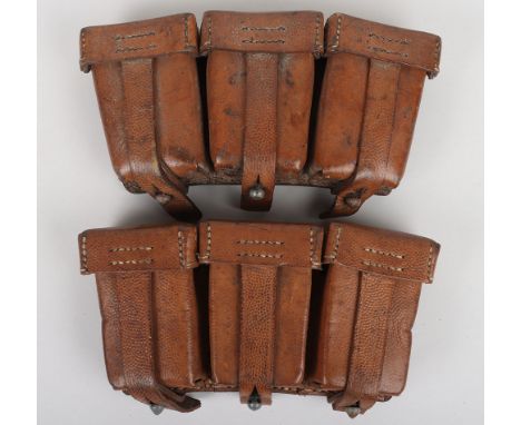 Third Reich German Military K98 Pouches: A near-matched of brown  leather triple ammunition pouches ,both with D ring and loo