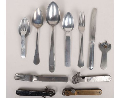 WW2 German Military Cutlery: Two WW2 German army combination sets both stamped , dated 1942 and 1937, Kriegsmarine stamped sp