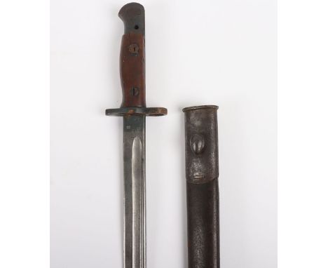 WW1 British 1907 Bayonet: Blade with armour marks, date 1917 and maker WILKINSON complete with early tear drop scabbard. 
