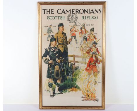 The Cameronians  Scottish Rifles Poster: Vintage  framed picture poster by Tom Curr showing soldiers  through the ages, with 