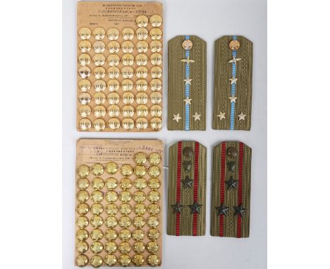 USSR Soviet Navy and Army Buttons: Two full  manufacturers cards of original gilt buttons for army and navy with details to t