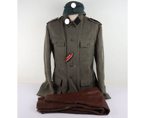 German Brown Leather Breeches: Vintage brown leather breeches with zips and buttons, 100 cms long and 36 cms wide at waist, f