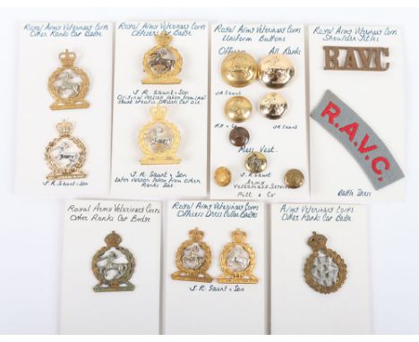 Assortment of Cap, Collar, Shoulder Titles & Buttons to the Royal Army Veterinary Corps. Lot includes 1st & 2nd pattern badge