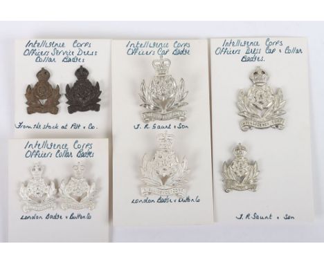 Collection of Silver & O.S.D Officers badges to the  Intelligence Corps. Lot includes  Officers Silvered King & Queen’s Crown