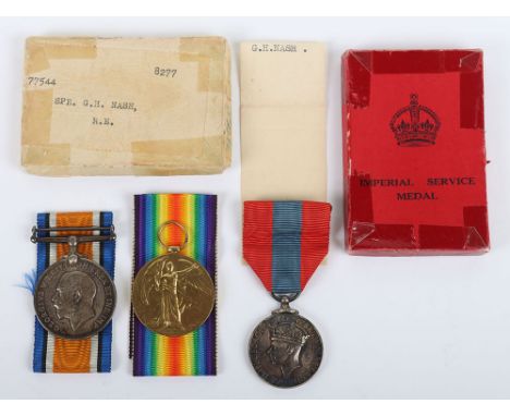 A Great War pair of medals with an Imperial Service Medal to a recipient from Swansea. British War and Victory Medals, “77544