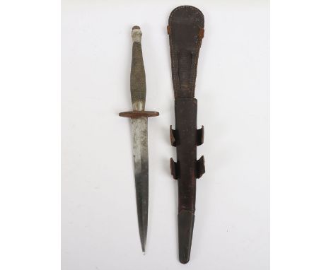 WW2 British 2nd Pattern Fairbairn Sykes (FS) Commando Knife, nickel plated example, cross guard stamped with broad arrow and 