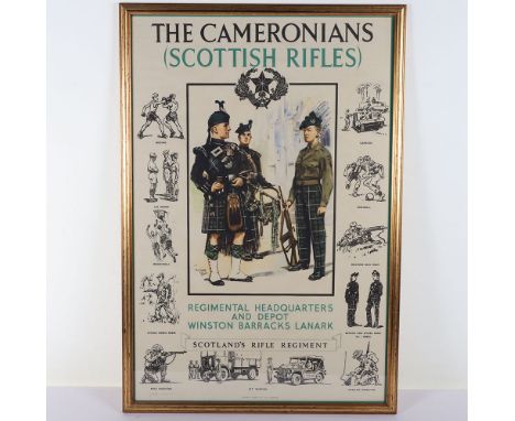 The Cameronians  Scottish Rifles Poster: Vintage 1956 issue  framed picture poster by Tom Curr showing soldiers in all  aspec