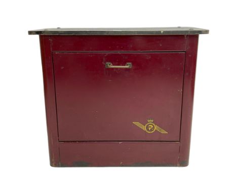 The Coronet Tool Co. Derby - early to mid-20th century maroon finish industrial metal workshop cabinet, fall front door enclo