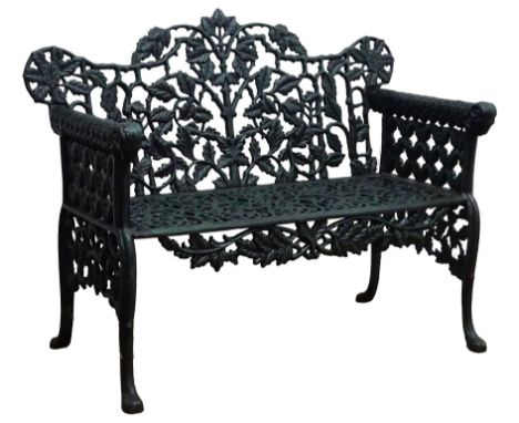 Victorian design heavy cast iron garden bench, ornate shaped back with rope twist and ramshead armsDimensions: Height:&nbsp;8