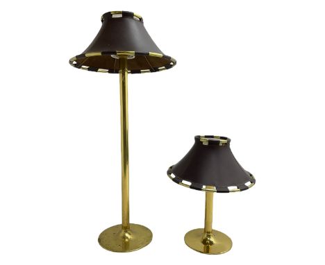 Anna Ehrner (Swedish 1948-) for Atelje Lyktan - 1980s brass standard lamp with leather shade (H135cm); and matching table lam