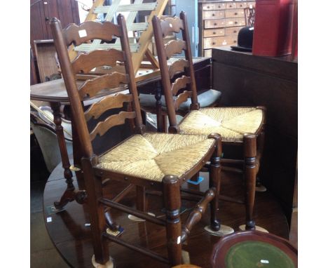 PAIR OF LADDER BACK RUSH SEATED CHAIRS