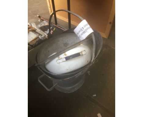 GALVANISED COAL SCUTTLE AND BUCKER AND ENAMEL BED PAN