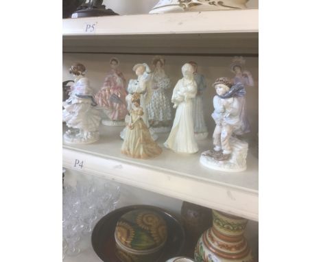 5 ROYAL WORCESTER FIGURES AND 4 COALPORT FIGURES P4CONDITION:   CRACK IN BASE OF 2ND SMALLEST GIRL FIGURE AND HEAD ALSO BEEN 