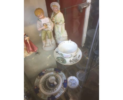 WORCESTER MILLENNIUM CHINA AND A PAIR BISQUE FIGURES    C