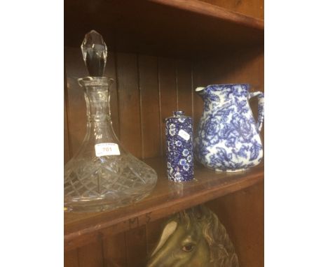 GLASS DECANTER, LOSOL JUG AND A VASE