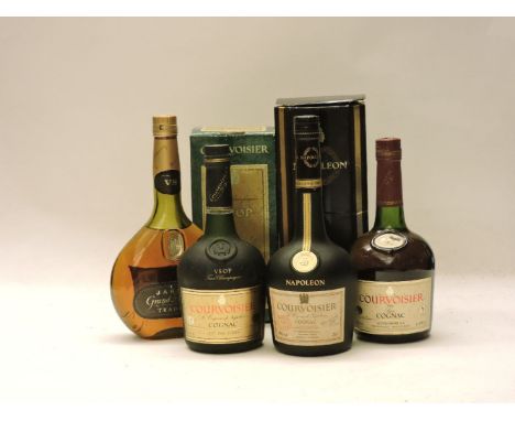 Assorted Cognac to include one bottle each: Courvoisier Cognac, VSOP, (boxed); Courvoisier Cognac, Napoleon, 3*, (boxed); Cou
