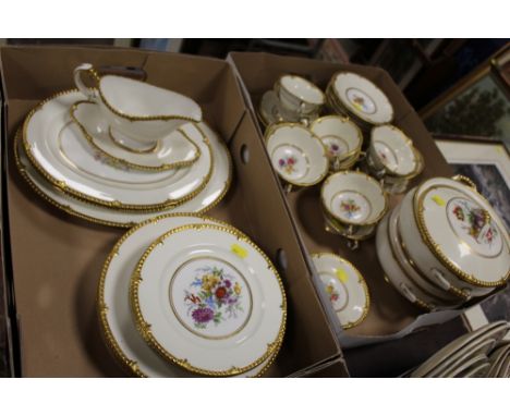 TWO TRAYS OF FLORAL PARAGON TEA AND DINNERWARE TO INCLUDE TUREENS, CUPS AND SAUCERS ETC.  