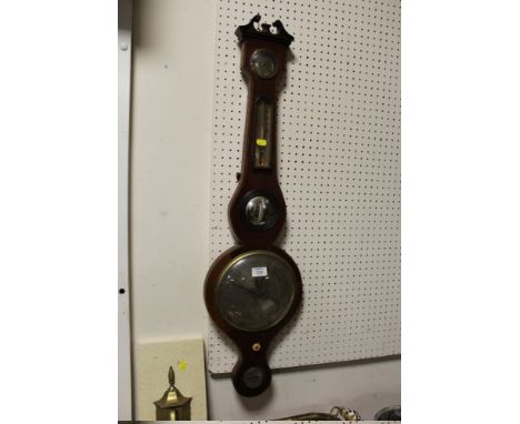 AN ANTIQUE INLAID MAHOGANY BAROMETER HEIGHT 86 CM