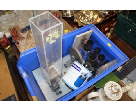 A BOX OF SCIENTIFIC INSTRUMENTS ETC.