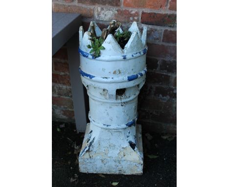 A CROWN TOPPED CHIMNEY TOPPER USED AS PLANTER PLUS CONTENTS H-75 CM