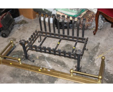 A FIRE GRATE AND FENDER TOGETHER WITH A DEMI-LUNE HALL TABLE (NOT ONYX)