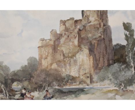 WILLIAM RUSSELL FLINT - A LIMITED EDITION FRAMED AND GLAZED COLOURED PRINT NO 721/850 BEARING BLIND STAMP 50 X 67 CM