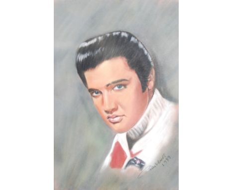 COLIN MOORE (Twentieth Century) PASTEL  Shoulder portrait of Elvis Presley signed and dated 1989 15 1/2" x 10 1/4" (29.4cm x 