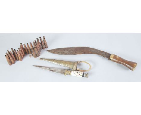 EASTERN PROBABLY TURKISH DAGGER with double edge spear point blade, 6 1/4" (16cm) long, the brass and bone handle with simple